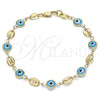 Oro Laminado Fancy Bracelet, Gold Filled Style Evil Eye and Puff Mariner Design, Turquoise Resin Finish, Golden Finish, 03.326.0012.3.08 (07 MM Thickness, 8 Inches Length)