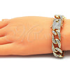 Oro Laminado Basic Bracelet, Gold Filled Style Curb Design, with White Crystal, Polished, Golden Finish, 03.372.0002.08 (14 MM Thickness, 8 Inches Length)