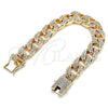 Oro Laminado Basic Bracelet, Gold Filled Style Curb Design, with White Crystal, Polished, Golden Finish, 03.372.0002.08 (14 MM Thickness, 8 Inches Length)