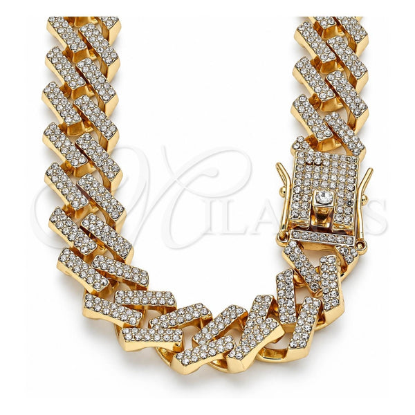 Oro Laminado Basic Necklace, Gold Filled Style Box Lock Design, with White Crystal, Polished, Golden Finish, 03.372.0005.18 (15 MM Thickness, 18 Inches Length)