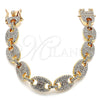 Oro Laminado Basic Bracelet, Gold Filled Style Puff Mariner Design, with White Crystal, Polished, Golden Finish, 03.372.0006.08 (13 MM Thickness, 8 Inches Length)