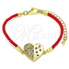 Oro Laminado Fancy Bracelet, Gold Filled Style Heart Design, with Multicolor Micro Pave, Polished, Golden Finish, 03.381.0009.06 (02 MM Thickness, 6 Inches Length)