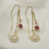 Oro Laminado Threader Earring, Gold Filled Style Evil Eye and Flower Design, with White Micro Pave, Polished, Tricolor, 02.253.0015