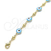 Oro Laminado Fancy Anklet, Gold Filled Style Evil Eye Design, Turquoise Enamel Finish, Golden Finish, 03.213.0018.4.10 (08 MM Thickness, 10 Inches Length)