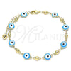 Oro Laminado Fancy Anklet, Gold Filled Style Evil Eye Design, Turquoise Enamel Finish, Golden Finish, 03.213.0018.4.10 (08 MM Thickness, 10 Inches Length)