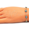 Oro Laminado Fancy Bracelet, Gold Filled Style Evil Eye and Heart Design, Green Enamel Finish, Golden Finish, 03.213.0037.5.08 (08 MM Thickness, 8 Inches Length)