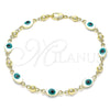 Oro Laminado Fancy Bracelet, Gold Filled Style Evil Eye Design, White Enamel Finish, Golden Finish, 03.213.0033.4.08 (06 MM Thickness, 8 Inches Length)