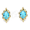 Oro Laminado Stud Earring, Gold Filled Style with Blue Topaz Cubic Zirconia, Polished, Golden Finish, 02.213.0233