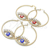 Oro Laminado Large Hoop, Gold Filled Style Evil Eye Design, with White Crystal, Blue Enamel Finish, Golden Finish, 02.380.0076.1.50