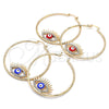Oro Laminado Large Hoop, Gold Filled Style Evil Eye Design, with White Crystal, Blue Enamel Finish, Golden Finish, 02.380.0077.50