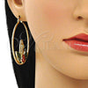 Oro Laminado Large Hoop, Gold Filled Style Guadalupe and Flower Design, Multicolor Enamel Finish, Golden Finish, 02.380.0078.50