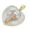 Oro Laminado Religious Pendant, Gold Filled Style Divino Niño and Heart Design, Diamond Cutting Finish, Tricolor, 05.380.0130