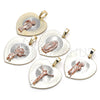 Oro Laminado Religious Pendant, Gold Filled Style Divino Niño and Heart Design, Diamond Cutting Finish, Tricolor, 05.380.0130