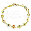 Oro Laminado Fancy Bracelet, Gold Filled Style Moon and Star Design, with Multicolor Cubic Zirconia, Polished, Golden Finish, 03.386.0001.07 (06 MM Thickness, 7 Inches Length)