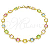 Oro Laminado Fancy Anklet, Gold Filled Style with Multicolor Cubic Zirconia, Polished, Golden Finish, 03.386.0005.10 (07 MM Thickness, 10 Inches Length)