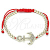 Oro Laminado Adjustable Bolo Bracelet, Gold Filled Style Anchor and Ball Design, with White Micro Pave, Polished, Golden Finish, 03.299.0085.1.11 (04 MM Thickness, 11 Inches Length)
