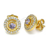 Oro Laminado Stud Earring, Gold Filled Style with Amethyst and White Cubic Zirconia, Polished, Golden Finish, 02.387.0015.1