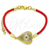 Oro Laminado Fancy Bracelet, Gold Filled Style Evil Eye and Heart Design, with White Micro Pave and Sapphire Blue Cubic Zirconia, Polished, Golden Finish, 03.368.0053.06 (02 MM Thickness, 6 Inches Length)