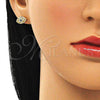 Oro Laminado Stud Earring, Gold Filled Style Evil Eye Design, with Turquoise and White Micro Pave, Polished, Golden Finish, 02.344.0095