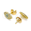 Oro Laminado Stud Earring, Gold Filled Style Evil Eye Design, with Turquoise and White Micro Pave, Polished, Golden Finish, 02.344.0095