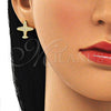 Oro Laminado Stud Earring, Gold Filled Style with White Micro Pave, Polished, Golden Finish, 02.344.0097