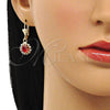 Oro Laminado Dangle Earring, Gold Filled Style with Garnet and White Crystal, Polished, Golden Finish, 02.122.0113.1