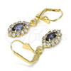Oro Laminado Dangle Earring, Gold Filled Style with Amethyst and White Crystal, Polished, Golden Finish, 02.122.0115.7