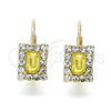 Oro Laminado Leverback Earring, Gold Filled Style with Yellow and White Crystal, Polished, Golden Finish, 5.125.020.6