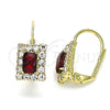 Oro Laminado Leverback Earring, Gold Filled Style with Garnet and White Crystal, Polished, Golden Finish, 5.125.020.7