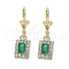 Oro Laminado Dangle Earring, Gold Filled Style with Green and White Crystal, Polished, Golden Finish, 02.122.0117.6