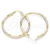 Oro Laminado Medium Hoop, Gold Filled Style Hollow Design, Diamond Cutting Finish, Tricolor, 02.213.0243.40