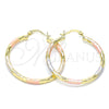 Oro Laminado Medium Hoop, Gold Filled Style Diamond Cutting Finish, Tricolor, 02.213.0156.1.40
