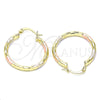 Oro Laminado Medium Hoop, Gold Filled Style Hollow Design, Diamond Cutting Finish, Tricolor, 02.213.0156.1.30