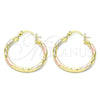 Oro Laminado Medium Hoop, Gold Filled Style Hollow Design, Diamond Cutting Finish, Tricolor, 02.213.0156.1.30