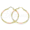Oro Laminado Large Hoop, Gold Filled Style Diamond Cutting Finish, Tricolor, 02.213.0153.1.50
