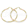 Oro Laminado Large Hoop, Gold Filled Style Diamond Cutting Finish, Tricolor, 02.213.0250.60