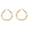 Oro Laminado Medium Hoop, Gold Filled Style Diamond Cutting Finish, Tricolor, 02.213.0162.1.30