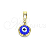 Oro Laminado Fancy Pendant, Gold Filled Style Evil Eye Design, Blue Resin Finish, Golden Finish, 05.63.1162