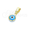 Oro Laminado Fancy Pendant, Gold Filled Style Evil Eye Design, Azul claro Resin Finish, Golden Finish, 05.63.1162.1