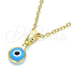 Oro Laminado Fancy Pendant, Gold Filled Style Evil Eye Design, Azul claro Resin Finish, Golden Finish, 05.63.1162.1