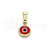 Oro Laminado Fancy Pendant, Gold Filled Style Evil Eye Design, Red Resin Finish, Golden Finish, 05.63.1162.2