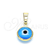 Oro Laminado Fancy Pendant, Gold Filled Style Evil Eye Design, Azul claro Resin Finish, Golden Finish, 05.63.1163.1