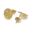Oro Laminado Stud Earring, Gold Filled Style Caridad del Cobre Design, with White Micro Pave, Polished, Golden Finish, 02.213.0264