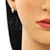 Oro Laminado Stud Earring, Gold Filled Style Fish Design, with White Micro Pave, Polished, Golden Finish, 02.213.0265