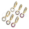 Oro Laminado Huggie Hoop, Gold Filled Style Heart Design, with White Micro Pave, Polished, Golden Finish, 02.316.0072.15