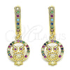 Oro Laminado Huggie Hoop, Gold Filled Style Owl Design, with Multicolor Micro Pave, Polished, Golden Finish, 02.316.0075.15