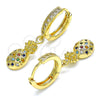 Oro Laminado Huggie Hoop, Gold Filled Style Pineapple Design, with Multicolor Micro Pave, Polished, Golden Finish, 02.316.0078.15