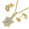 Oro Laminado Earring and Pendant Adult Set, Gold Filled Style Turtle Design, with White Micro Pave, Polished, Golden Finish, 10.284.0014.1