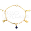 Oro Laminado Charm Bracelet, Gold Filled Style Hand of God and Evil Eye Design, Polished, Golden Finish, 03.58.0048.07 (04 MM Thickness, 7 Inches Length)