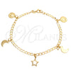 Oro Laminado Charm Bracelet, Gold Filled Style Sun and Moon Design, Polished, Golden Finish, 03.58.0052.07 (04 MM Thickness, 7 Inches Length)